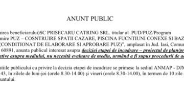Anunț Public privind Decizia Etapei de Încadrare pentru PUZ – Construire Spații de Cazare și Funcțiuni Conexe