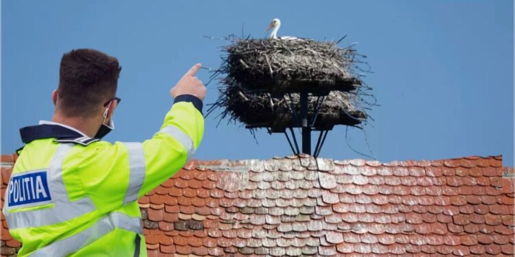 Secție de poliție, lăsată în frig din cauza unui cuib de berze. Mutarea necesită ordin de ministru