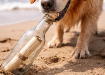 Poveste de film: o sticlă cu mesaj, purtată 4.300 km de ape, găsită întâmplător de un câine