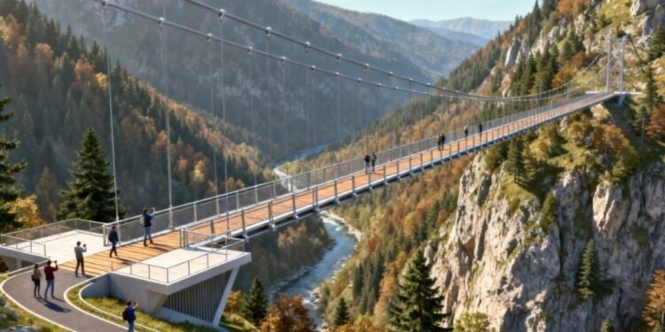 Podul uriaș care ar putea schimba totul: comuna din România unde se construiește cel mai înalt pod suspendat din Europa!