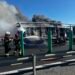 Incendiu puternic pe Autostrada A1. O semiremorcă încărcată cu frigidere a ars în proporție de 80%