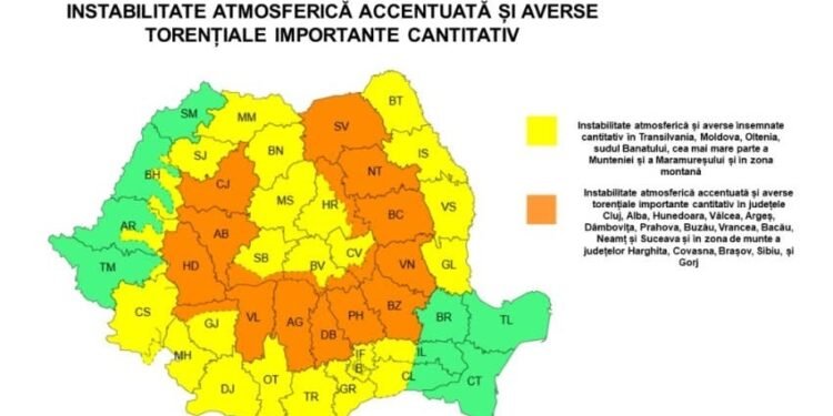 Furtuni în toată țara: cod galben și portocaliu emis de ANM pentru zeci de județe