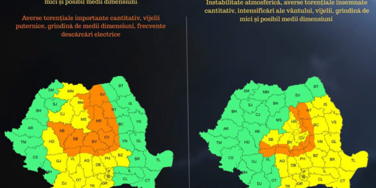ANM a emis avertizări Cod galben și Cod portocaliu de furtuni și ploi torențiale. Mai multe regiuni din țară, vizate de fenomene meteo severe