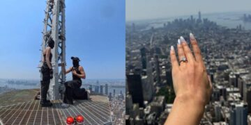 Cerere în căsătorie la aproape 450 de metri înălțime. Doi activiști ruși au escaladat Empire State Building și au fost arestați