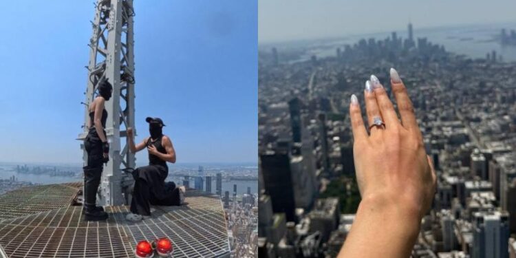 Cerere în căsătorie la aproape 450 de metri înălțime. Doi activiști ruși au escaladat Empire State Building și au fost arestați