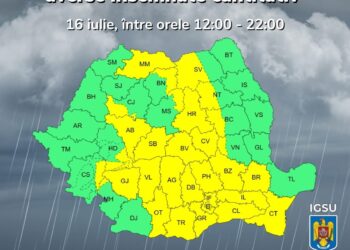 Cod galben de furtuni și ploi torențiale, miercuri. Avertizarea este valabilă până la ora 22:00