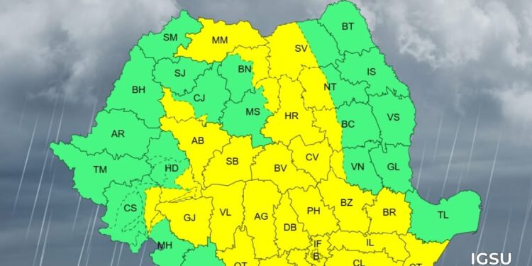 Cod galben de furtuni și ploi torențiale, miercuri. Avertizarea este valabilă până la ora 22:00