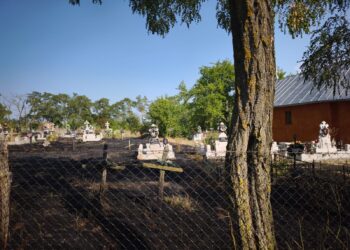 Lumânările aprinse au provocat panică într-un cimitir. Vegetația uscată și crucile din lemn au luat foc