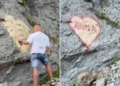 Declarație de dragoste cu spray pe o stâncă de pe Transfăgărășan. Gestul unui turist a stârnit un val de revoltă în mediul online
