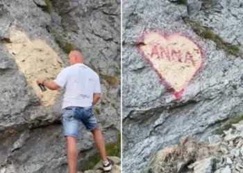 Declarație de dragoste cu spray pe o stâncă de pe Transfăgărășan. Gestul unui turist a stârnit un val de revoltă în mediul online