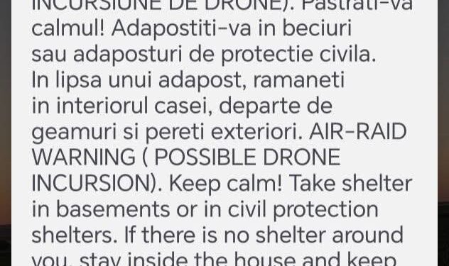 Alertă RO-ALERT în Botoșani: populația, avertizată cu privire la o posibilă incursiune de drone
