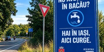 „Nu ai apă în Bacău? Hai în Iași, aici avem!” Panoul care ironizează situația din Bacău a ajuns subiect de glume între internauți