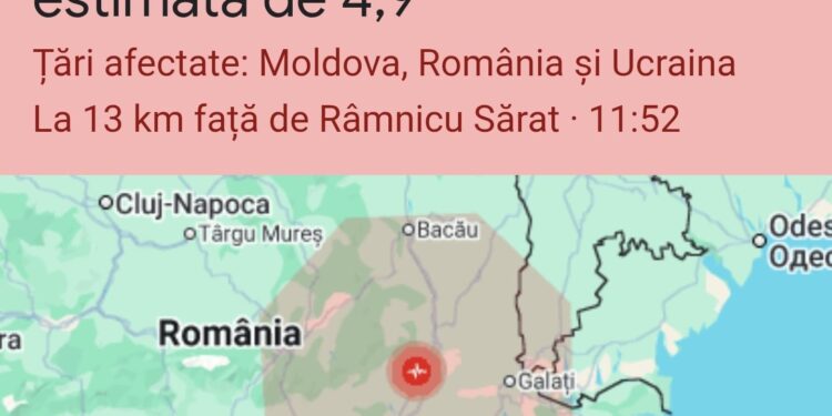 Cutremur cu magnitudinea estimată de 4,9 în România. Seismul a fost resimțit în mai multe zone